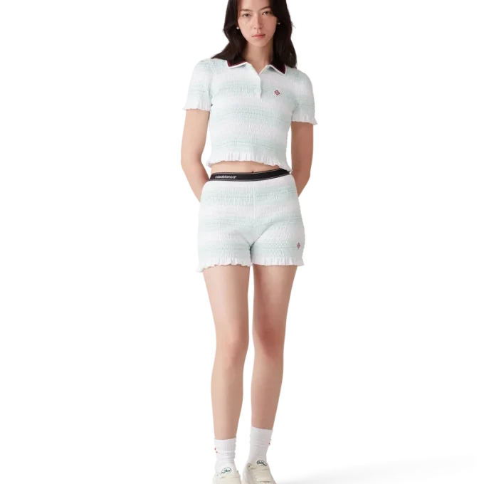 Stripe Shirred Polo Shirt