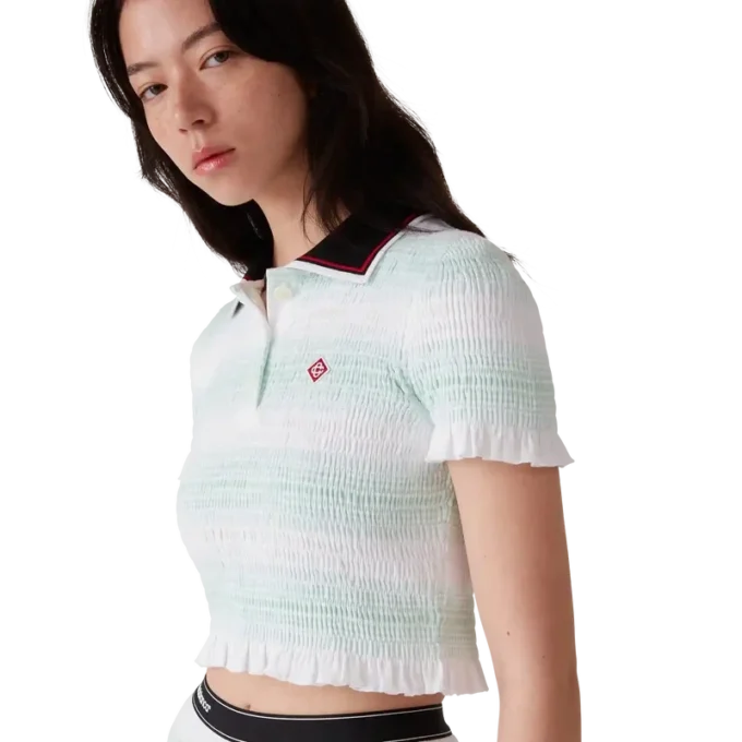 Stripe Shirred Polo Shirt