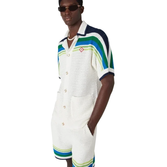 Stripe Short Sleeve Knitted Shirt Stripe Short Sleeve Knitted Shirt