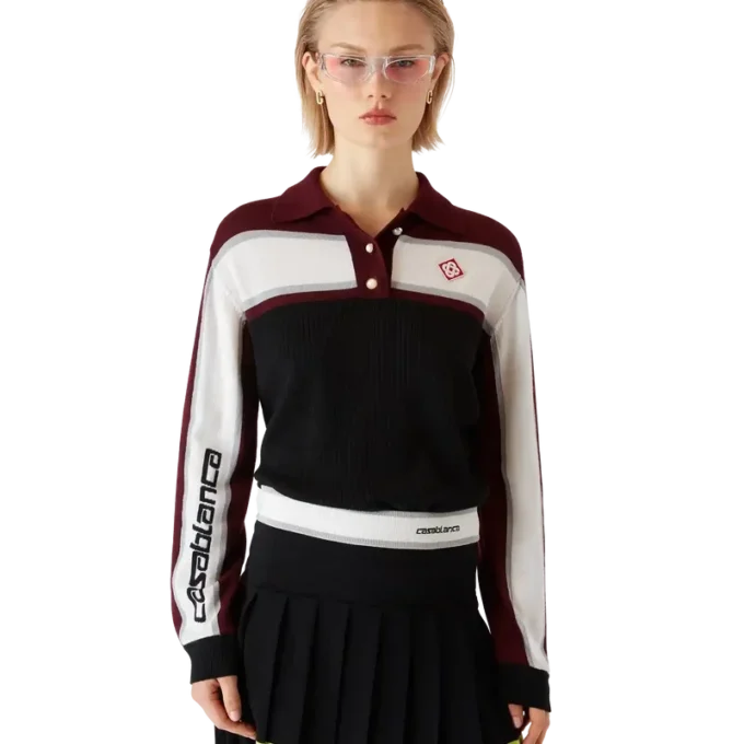 Striped Oversized Long Sleeve Polo Shirt