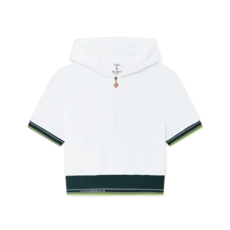 Textured Velour Tennis Cropped Hooded Top