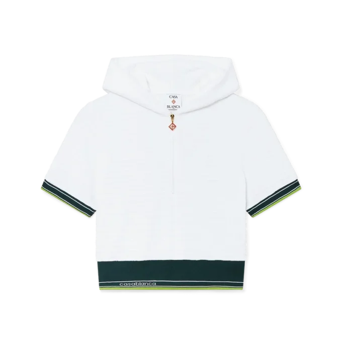Textured Velour Tennis Cropped Hooded Top Textured Velour Tennis Cropped Hooded Top