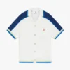 White & Blue Short Sleeve Crochet Shirt