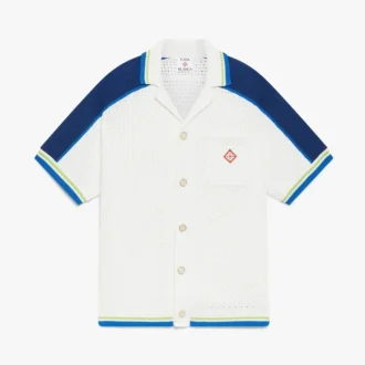 White & Blue Short Sleeve Crochet Shirt
