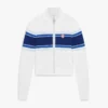 White & Blue Striped Mesh Bomber Jacket White & Blue Striped Mesh Bomber Jacket