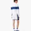 White & Blue Striped Mesh Bomber Jacket White & Blue Striped Mesh Bomber Jacket