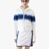 White & Blue Striped Mesh Bomber Jacket White & Blue Striped Mesh Bomber Jacket