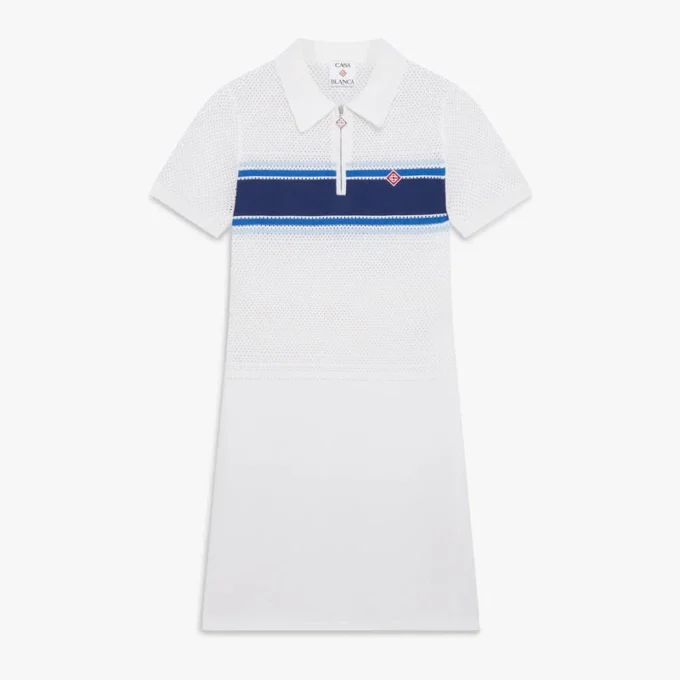 White & Blue Striped Mesh Midi Dress White & Blue Striped Mesh Midi Dress