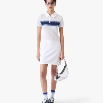 White & Blue Striped Mesh Midi Dress White & Blue Striped Mesh Midi Dress