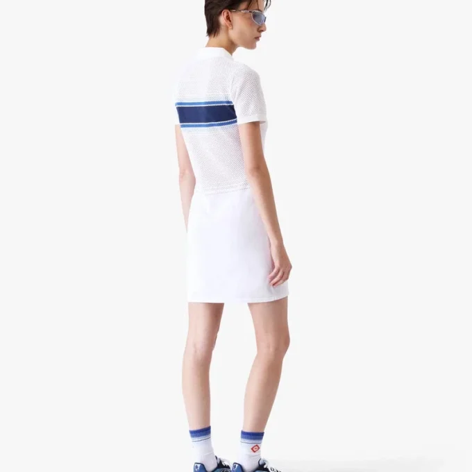 White & Blue Striped Mesh Midi Dress White & Blue Striped Mesh Midi Dress