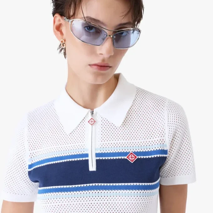 White & Blue Striped Mesh Midi Dress White & Blue Striped Mesh Midi Dress