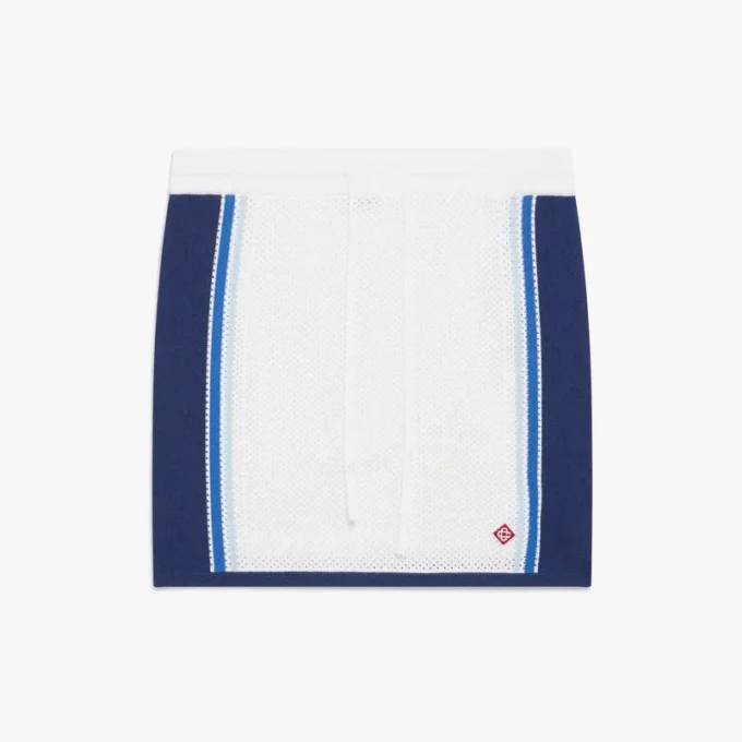 White & Blue Striped Mesh Mini Skirt