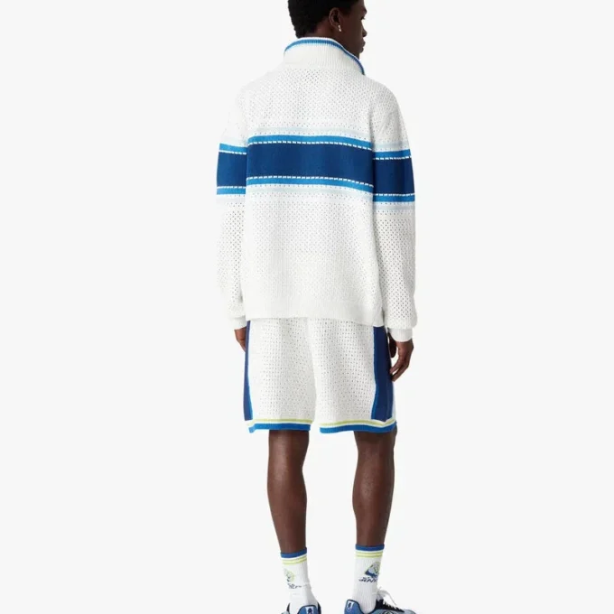 White & Blue Striped Mesh Track Jacket