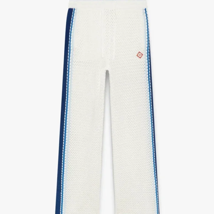 White & Blue Striped Mesh Track Pants White & Blue Striped Mesh Track Pants