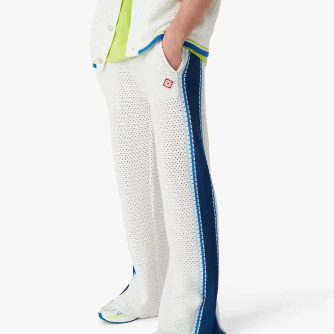 White & Blue Striped Mesh Track Pants White & Blue Striped Mesh Track Pants