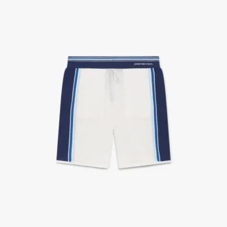 White & Blue Striped Mesh Track Shorts