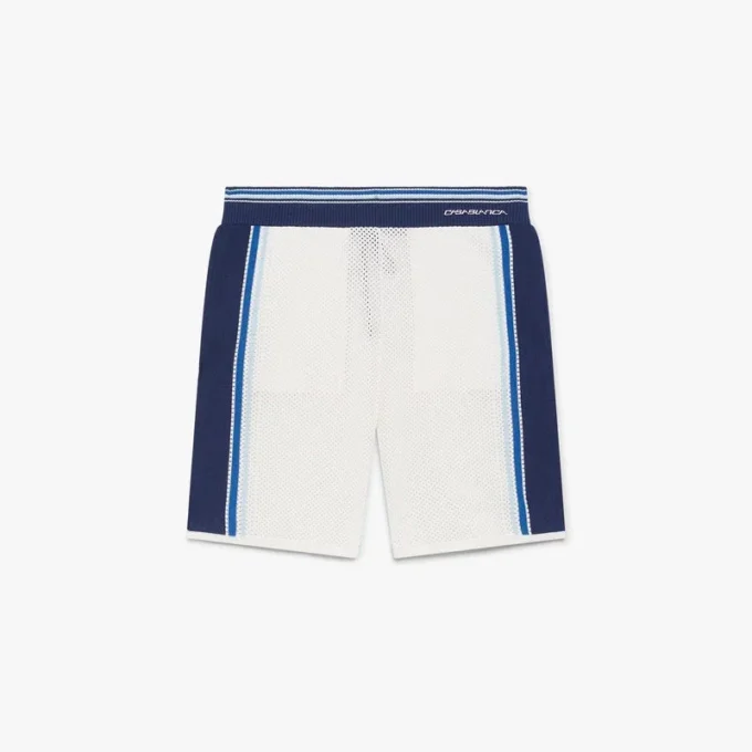 White & Blue Striped Mesh Track Shorts