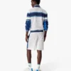 White & Blue Striped Mesh Track Shorts