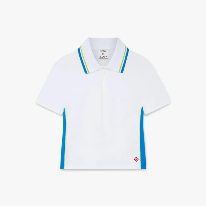 White Pique Cut-Out Polo Shirt