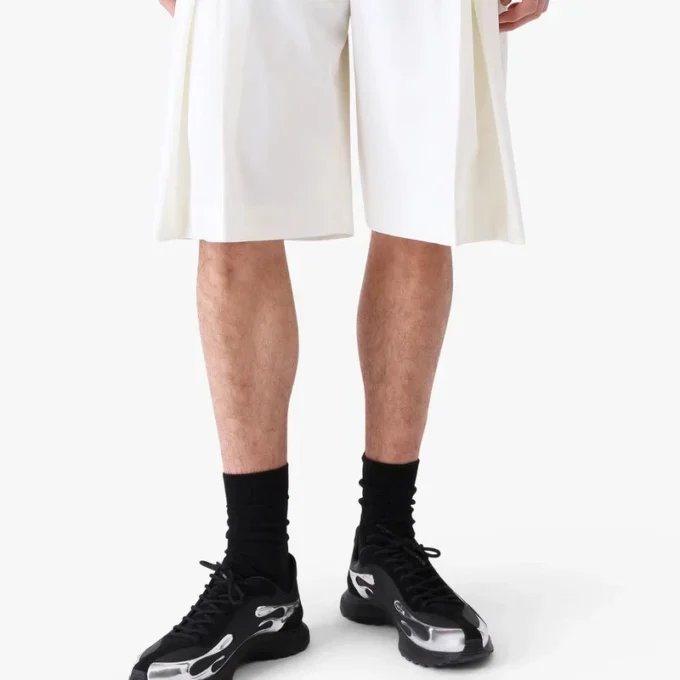 White Pleated Baggy Shorts