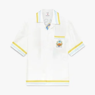 White Tennis Landscape Short Sleeve Silk Shirt