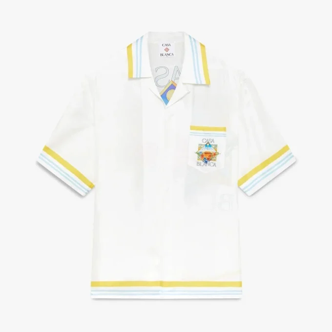 White Tennis Landscape Short Sleeve Silk Shirt