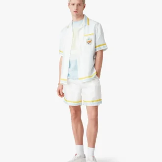White Tennis Landscape Short Sleeve Silk Shirt