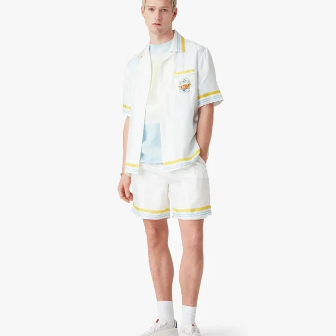 White Tennis Landscape Short Sleeve Silk Shirt
