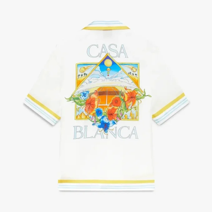 White Tennis Landscape Short Sleeve Silk Shirt