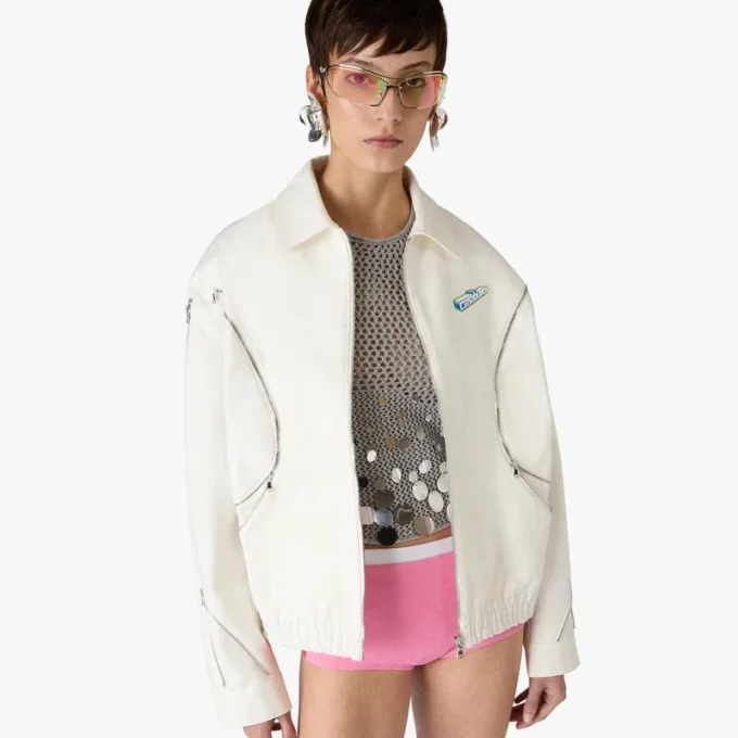 White Zip Cotton Drill Jacket