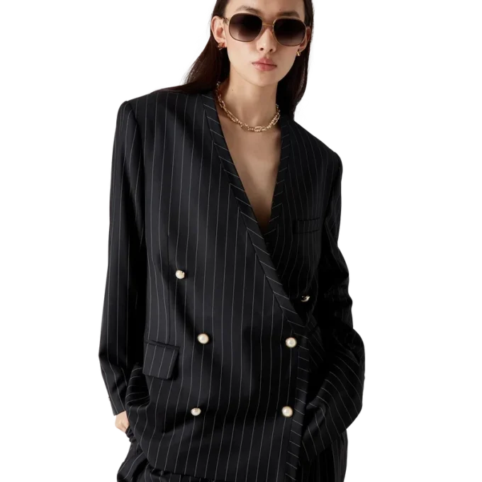 Wool Pinstripe Oversized Blazer Wool Pinstripe Oversized Blazer