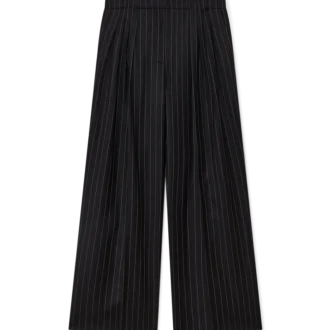 Wool Pinstripe Triple Pleat Tailored Trousers