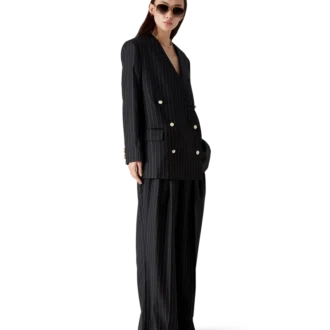 Wool Pinstripe Triple Pleat Tailored Trousers
