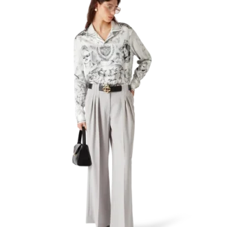 Wool Triple Pleat Tailored Trousers